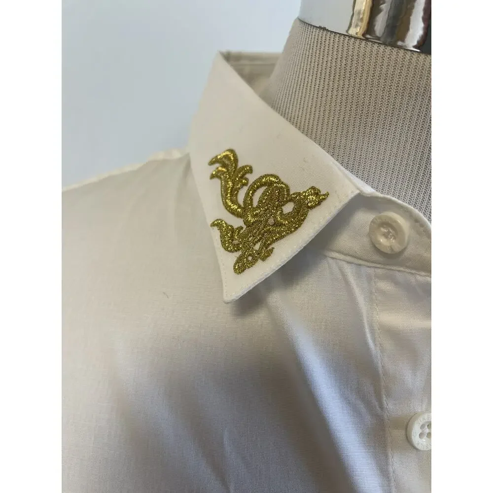 Siksilk Shirt Mens Small Button Up White Short Sleeve Sik Silk Embroidered N40